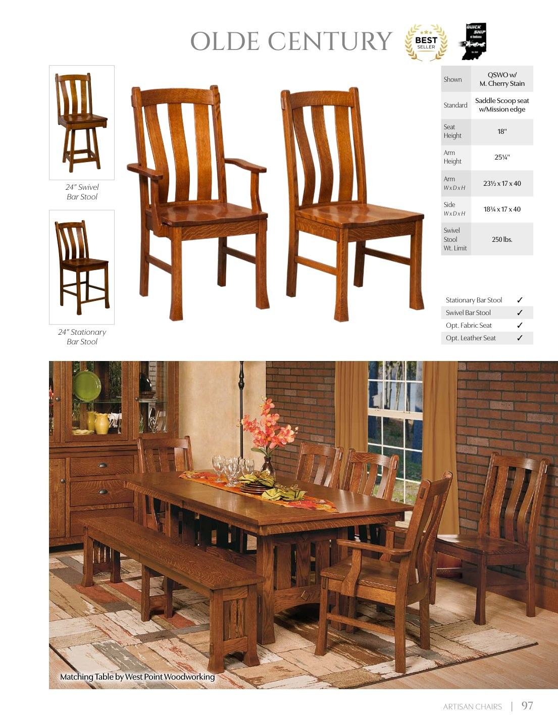 Olde Century Swivel Bar Stool catalog page