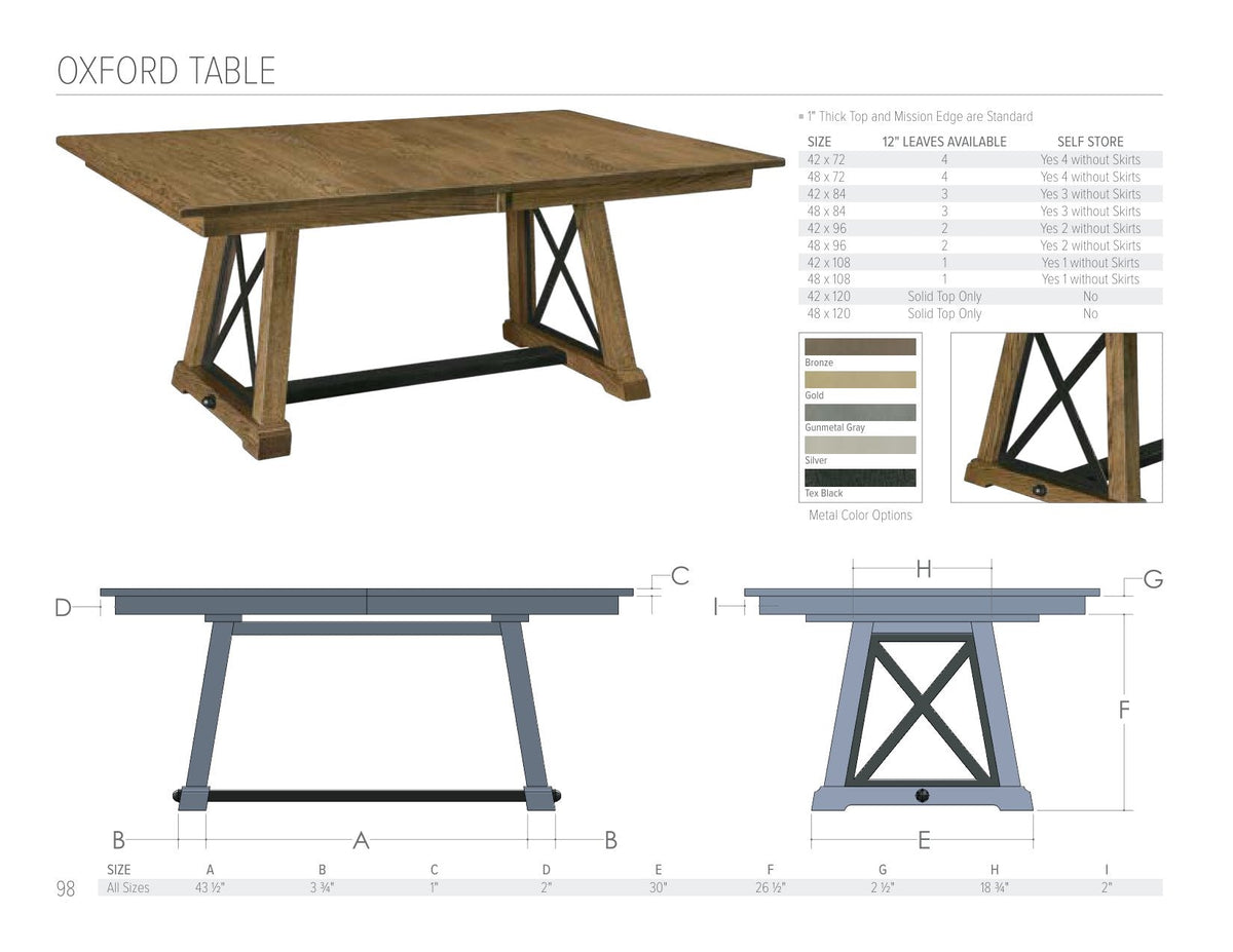 Oxford Table catalog page