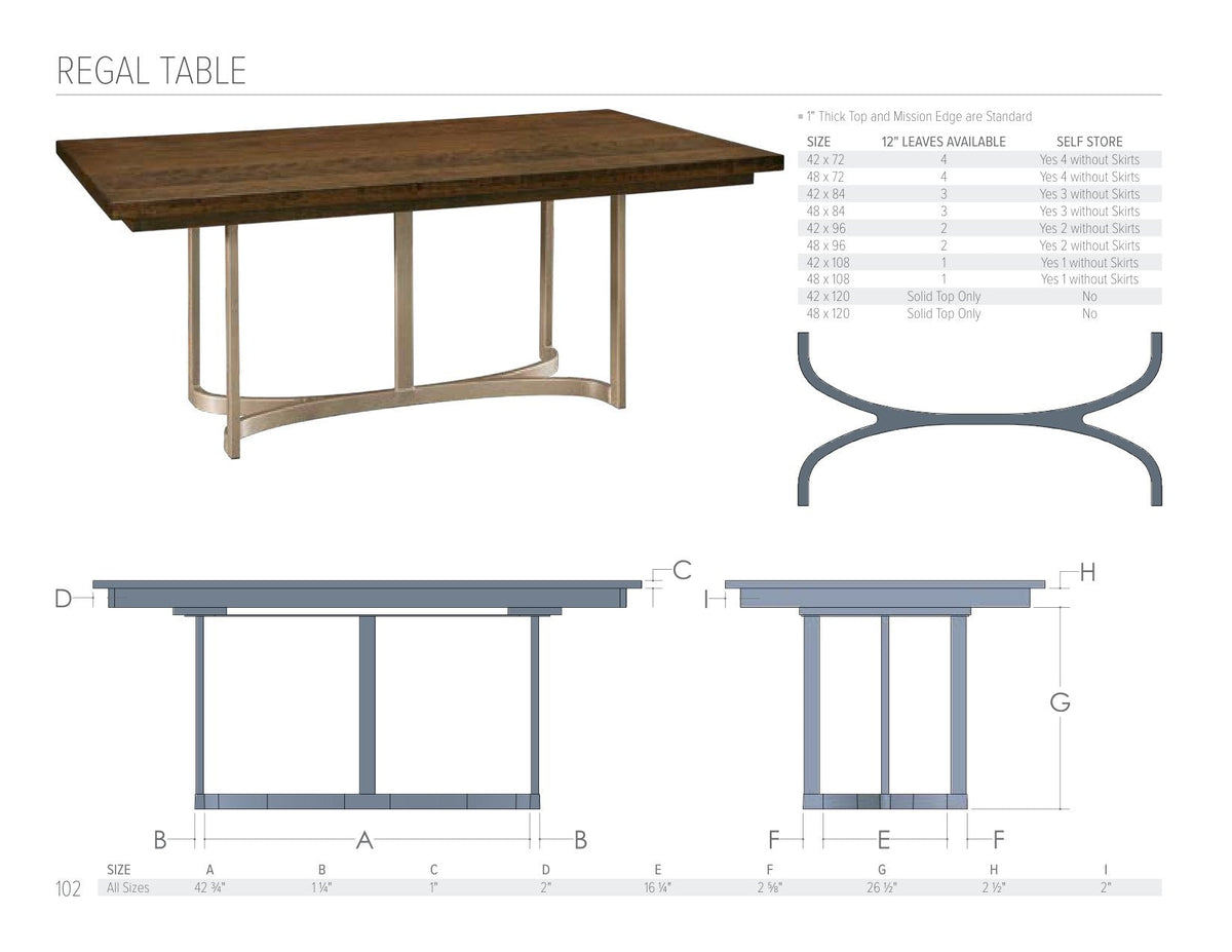 Regal Table catalog page