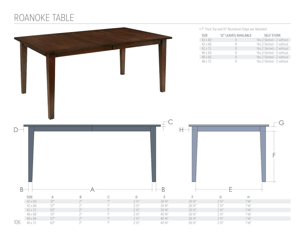 Roanoke Table catalog page