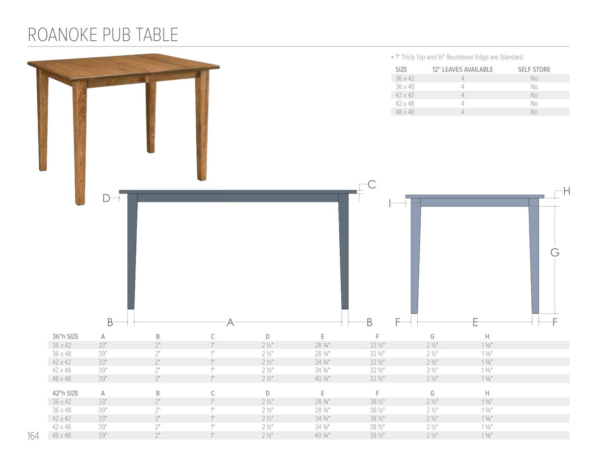 Roanoke Pub Table catalog page