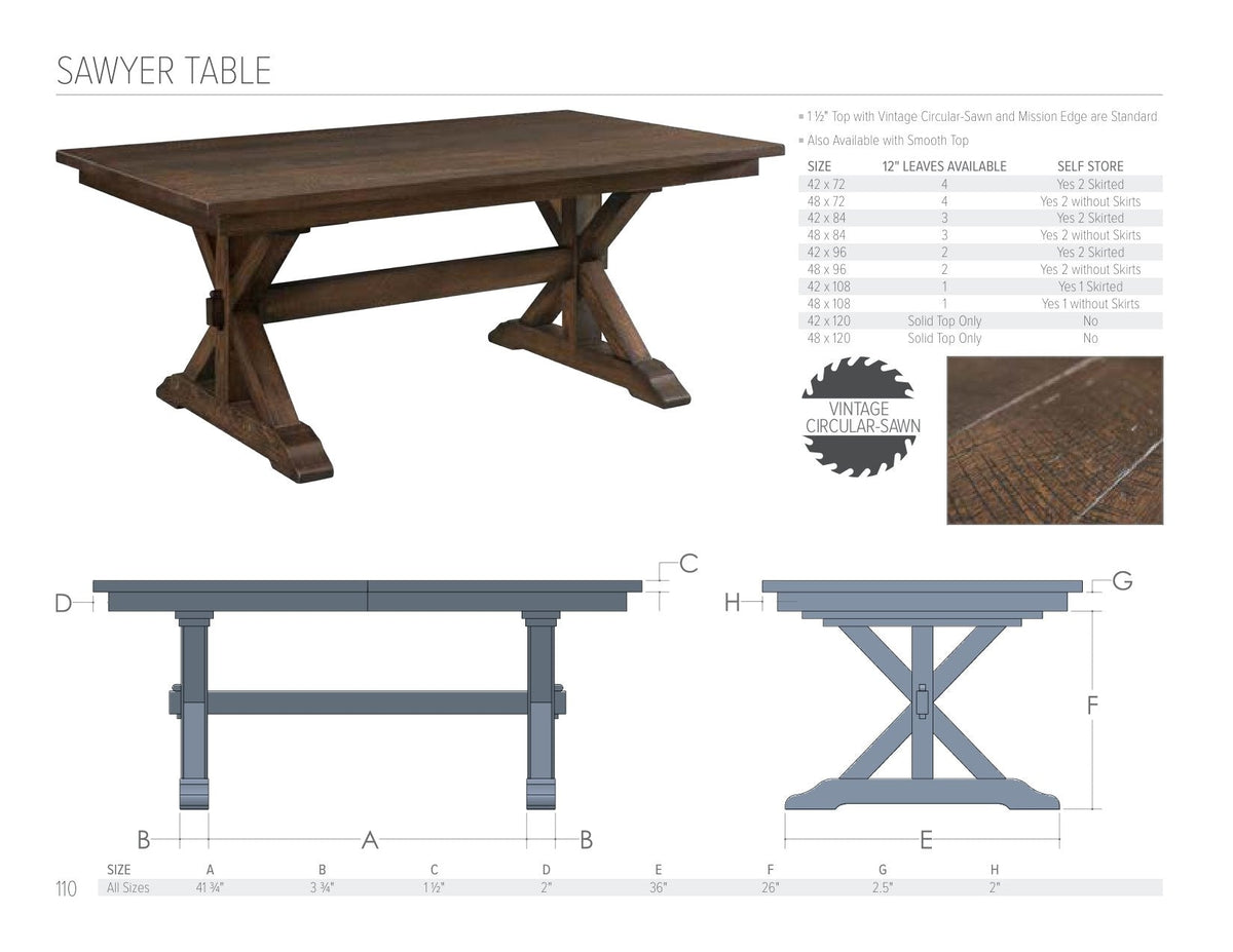Sawyer Table catalog page