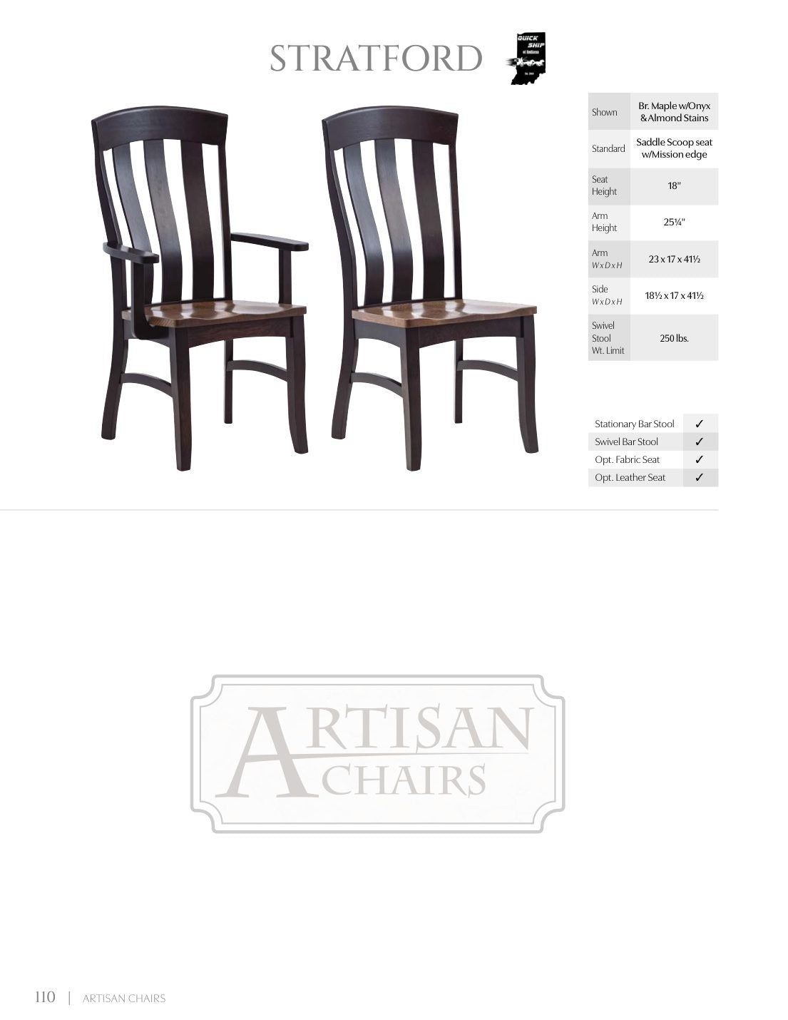 Stratford Arm Chair catalog page