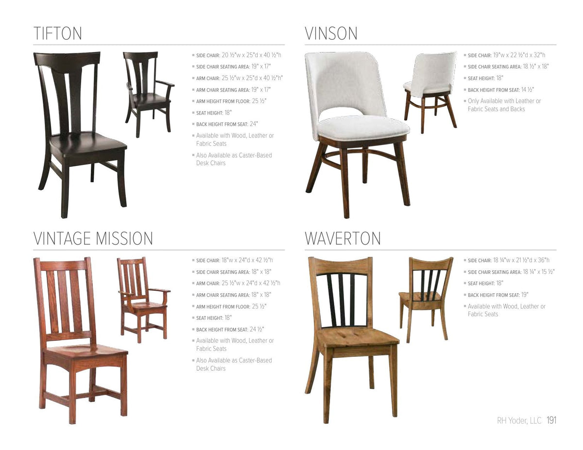 Vintage Mission Side Chair catalog page