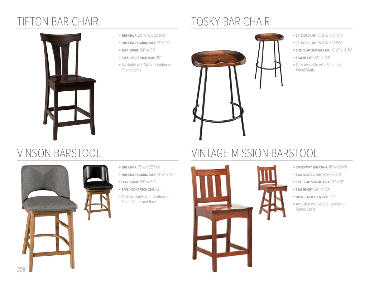 Vintage Mission Swivel Bar Stool catalog page