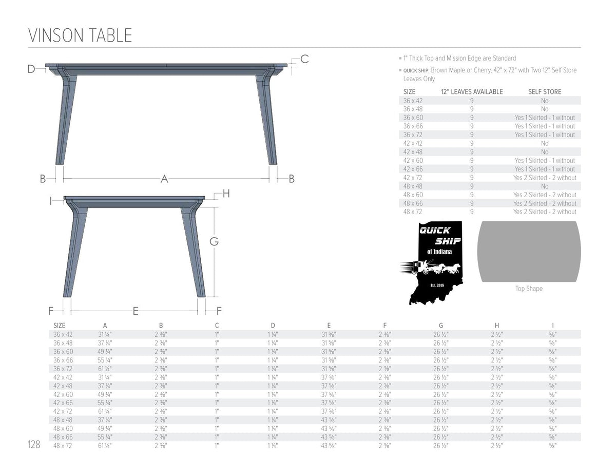 Vinson Table catalog page