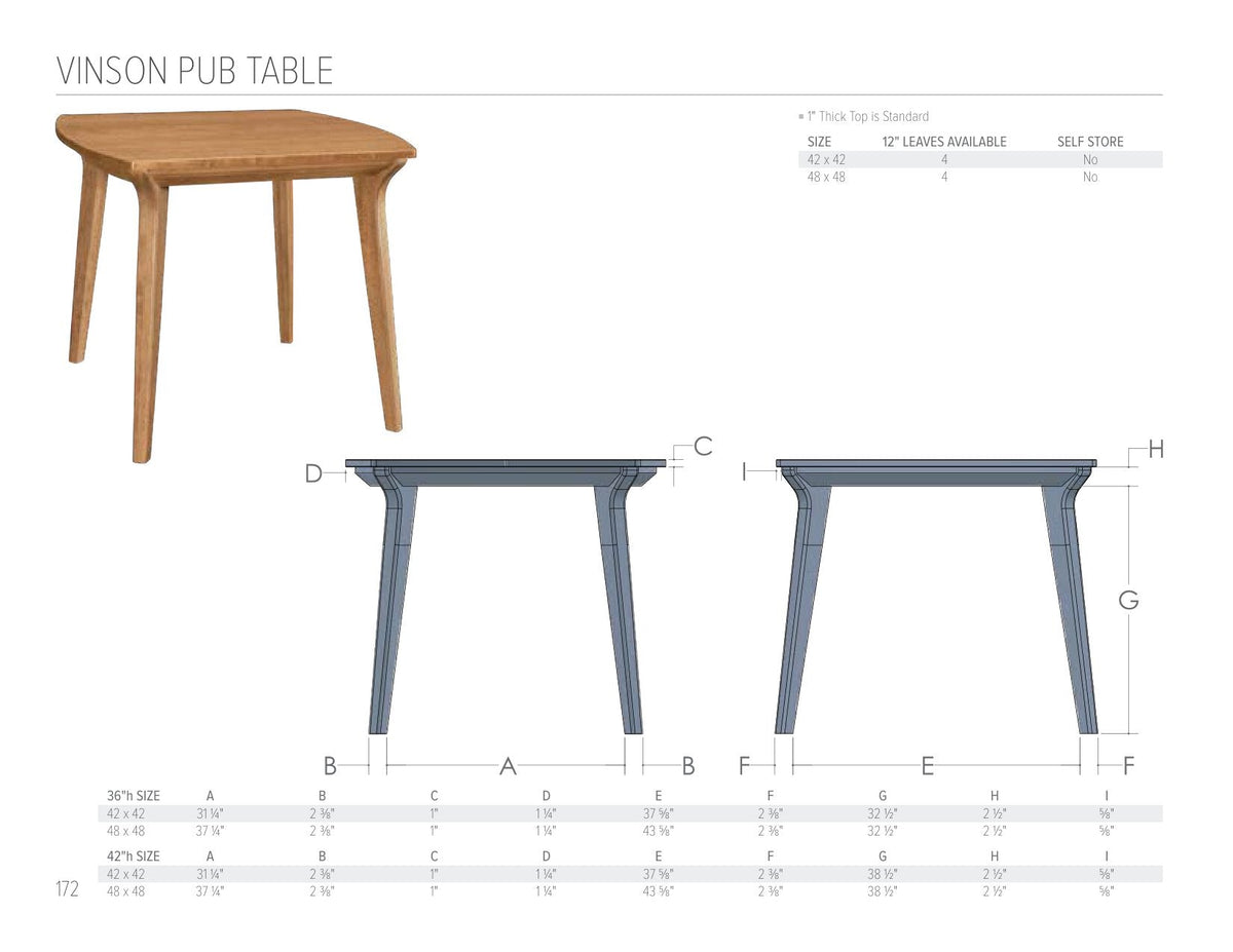 Vinson Pub Table catalog page