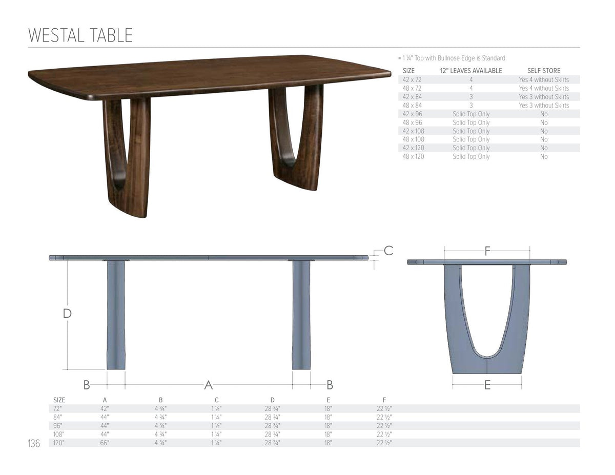 Westal Table catalog page