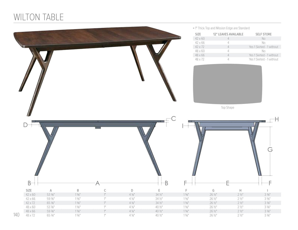 Wilton Table catalog page