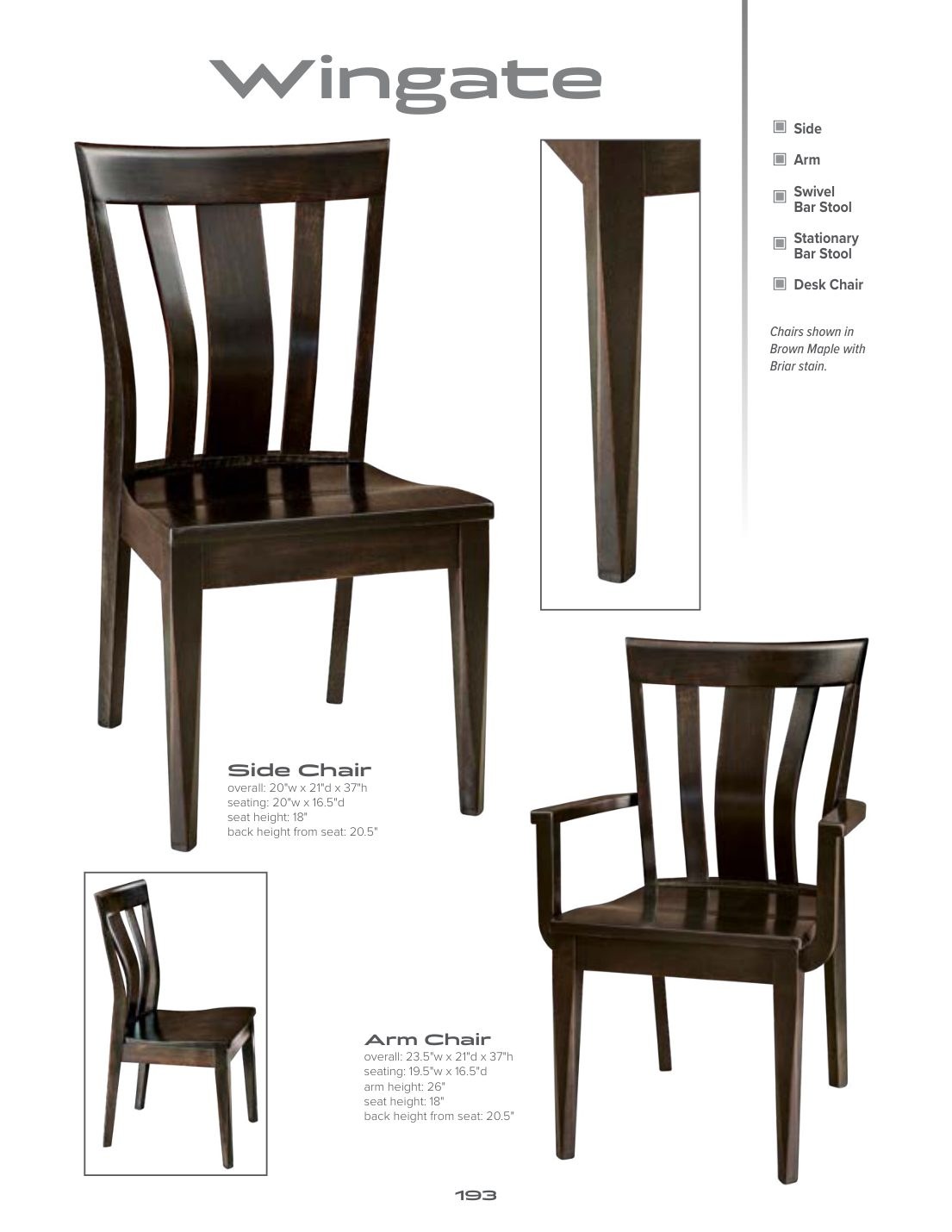 Wingate Side Chair catalog page