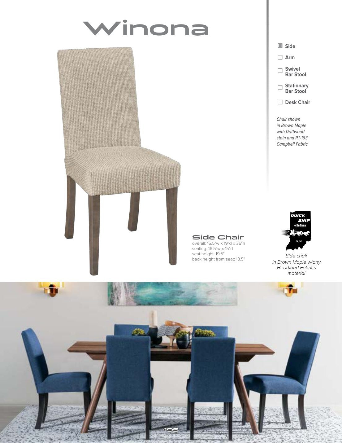 Winona Side Chair catalog page